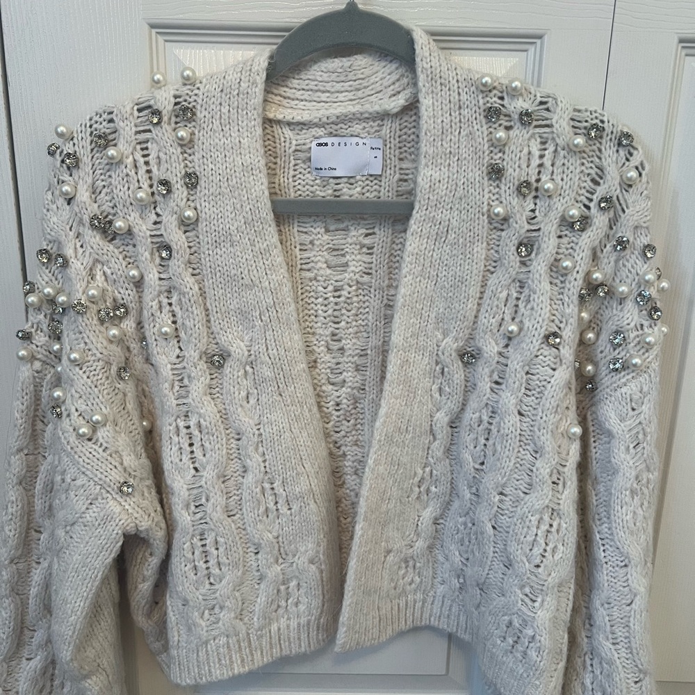ASOS Petite Cream Cardigan with Pearl Embellishments